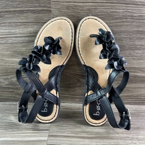B.O.C. Black Floral T-Strap Buckle Sandals CCAL18 Women's Shoes Size 6 - Picture 8 of 9